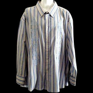 Empra Men's Shirt 3XL Striped Blue Beige White Embroidered